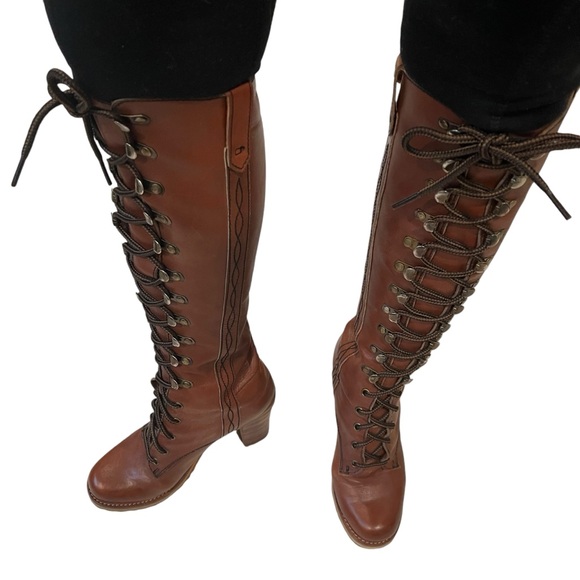 Chandlers 70’s Vintage Leather Knee High Boots Lace Up Granny Boots - Picture 3 of 16